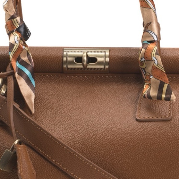 VIOLA CASTELLANI Made In Italy Leather Metal Top Frame Satchel With Scarf Handle - Picture 5 of 5